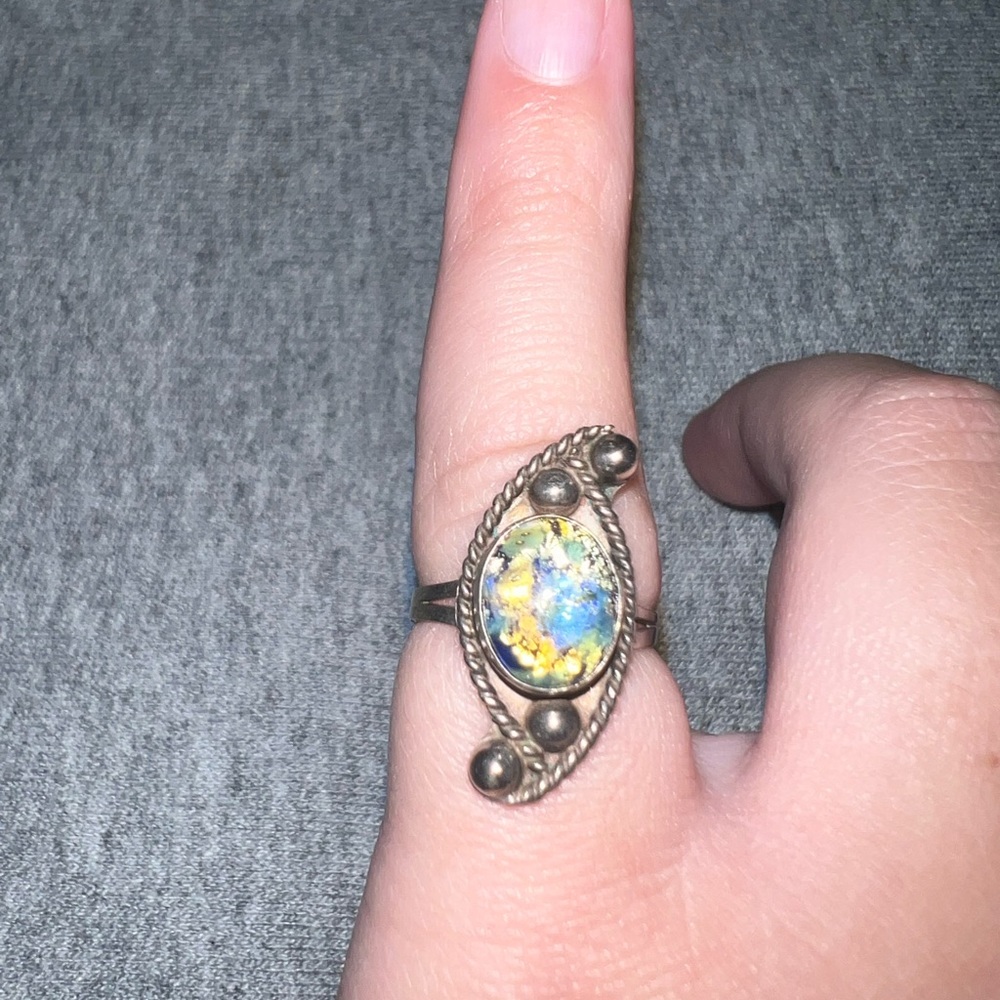 Colorful sterling silver ring from Mexico. Very small around a size 3 or 4